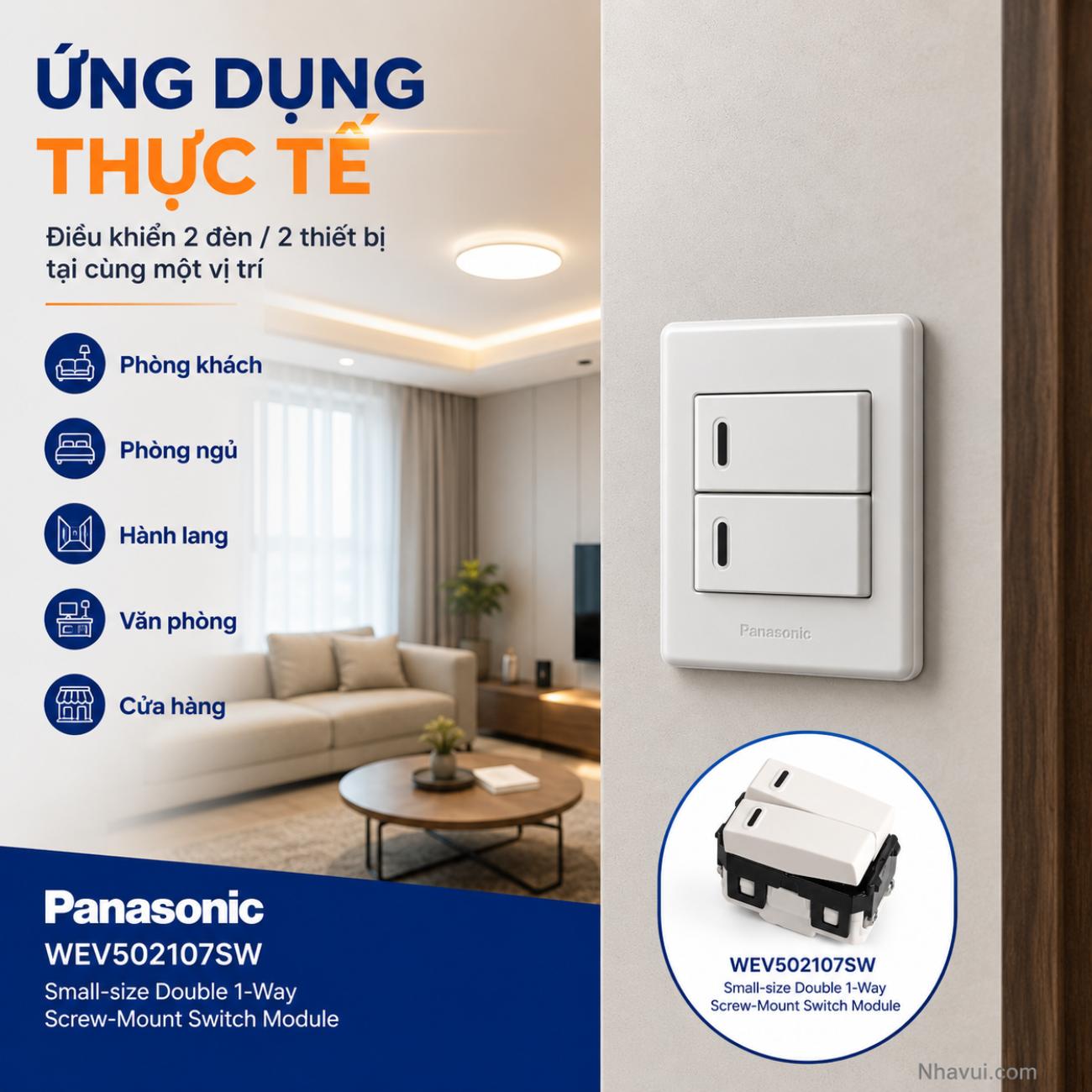Công tắc B 1 chiều loại đôi cỡ nhỏ bắt vít Panasonic WEV502107SW